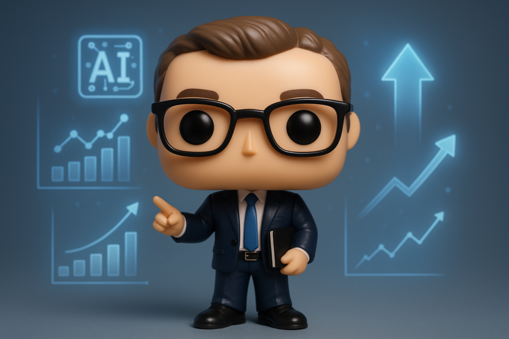 Funko Pop de coach de negocios con gráficos de IA