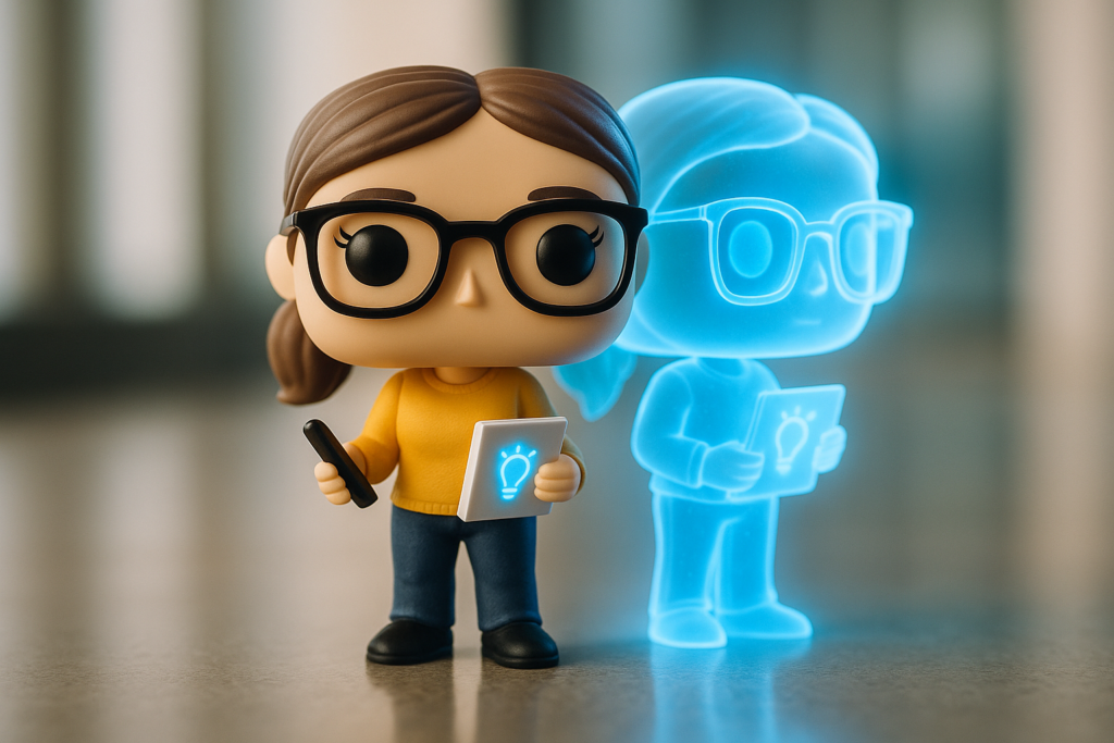 Funko Pop coach de maternidad en escritorio profesional