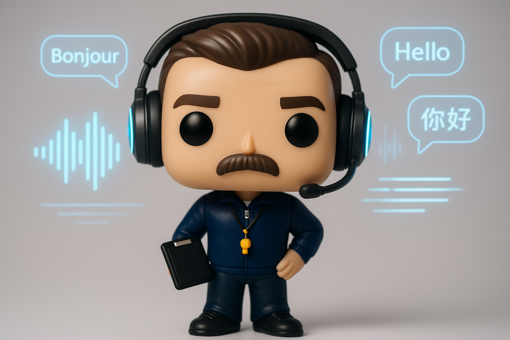 Funko Pop coach con auriculares futuristas y hologramas