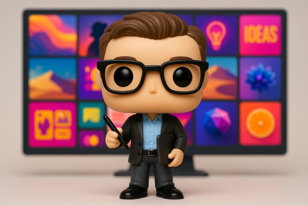 Funko Pop de consultor creativo con mood board digital