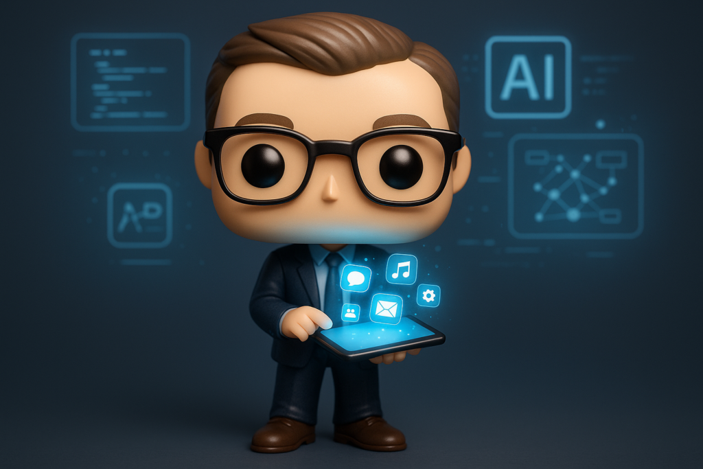 Funko Pop de coach digital con tablet y pantallas holográficas