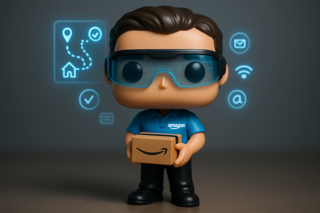 Funko Pop repartidor Amazon con gafas inteligentes y paquete