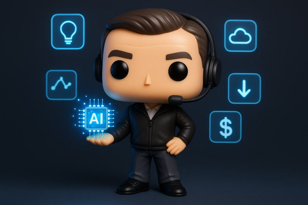 Funko Pop de coach tecnológico con chip de IA y hologramas