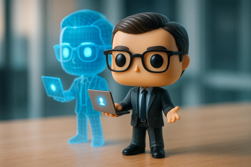 Funko Pop coach digital en pedestal iluminado