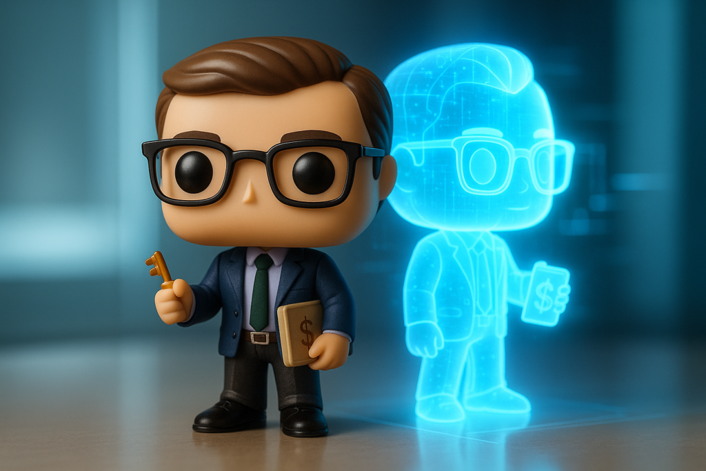 Coach financiero Funko Pop en oficina moderna