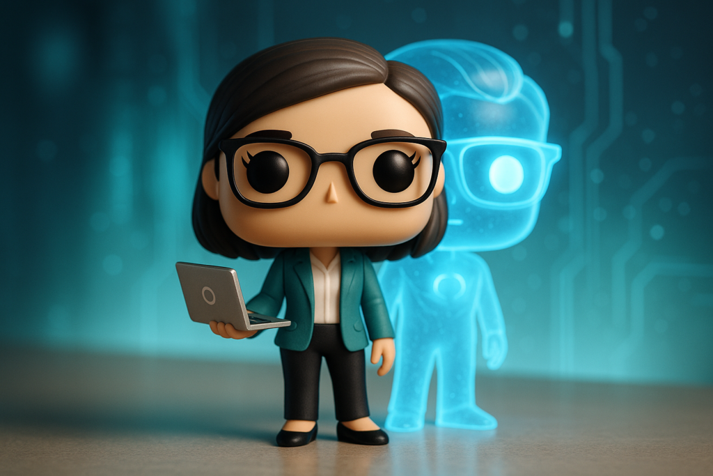 Funko Pop coach digital con clon IA azul brillante